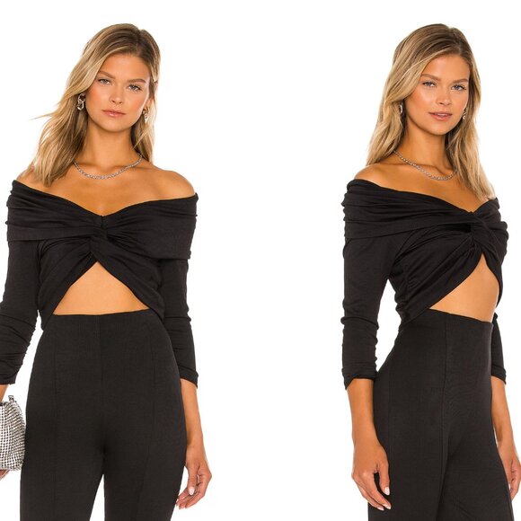 Amanda Uprichard 🖤 Voila Twist Front Crop Top Black Size M - Picture 1 of 7
